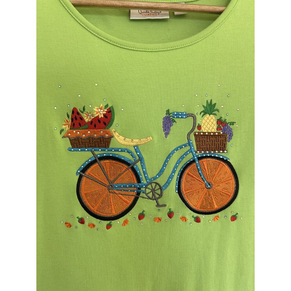Quacker Factory Fruit Bicycle Rhinestone Tee Large - Picture 3 of 13